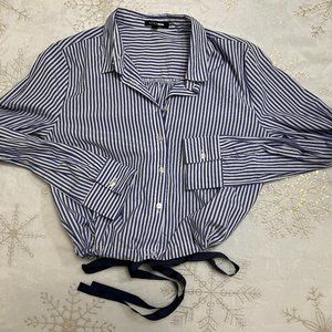 Stripped Blue and White Button Down scrunch Shirt